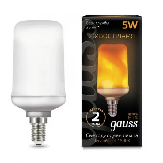 157401105 Лампочка светодиодная E14 5 Вт 80 lm 1500K теплое желтое свечение Gauss Corn Flame 157401105