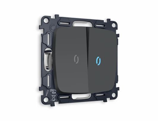 MO904040 Комплект механизма Ambrella Volt 2-клавишного проходного выключателя с подсветкой 10000K OMEGA MO904040 Графит мягкое касание QUANT