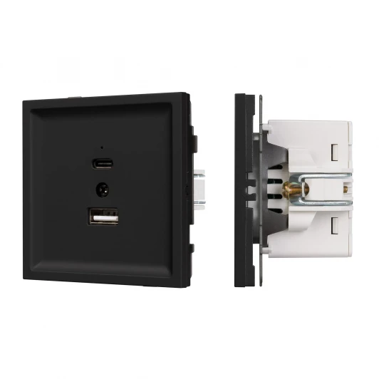 054536 Механизм USB розетки SCT-TENDO-MUAC-SFPL-BK (5V, 3A, QC3) (Arlight, Матовый черный) 054536