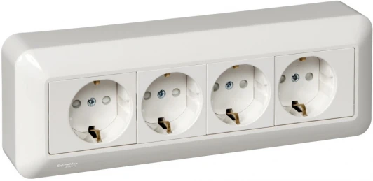 RA16-411M-B Розетка накладная четверная с заземлением и шторками (белый) Systeme Electric Прима RA16-411M-B
