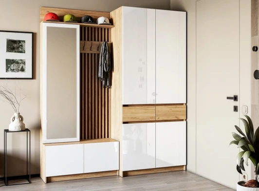 581939 Модульная прихожая Молд комплектация 2 (Молд комплектация 2 дуб крафт золотой / глянец белый) Woodville арт.581939