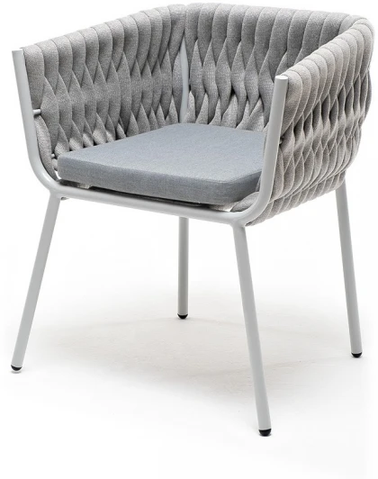 MON-CH-001 RAL7035 Mua H-grey(H-gray) "Монако" стул плетеный из роупа, каркас алюминий светло-серый (RAL7035) муар, роуп светло-серый 40 мм, ткань светло-серая 4SIS арт.УТ-00006488