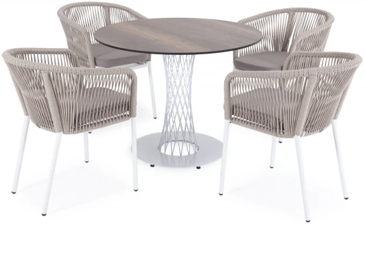 D100-HPL-Rope beige "Диего" обеденная группа на 4 персоны, круглый стол "дуб", цвет бежевый 4SIS арт.УТ-00003586