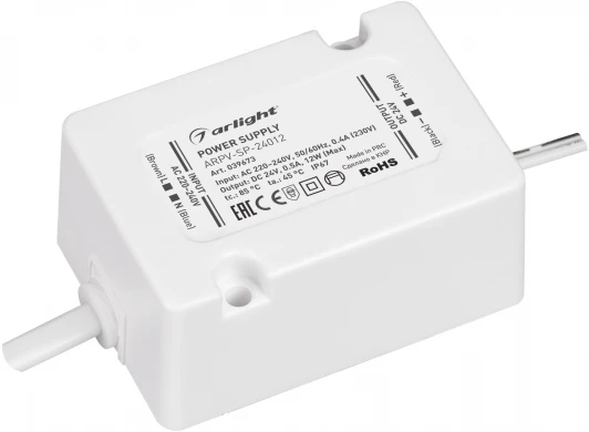 039673 Блок питания ARPV-SP-24012 (24V, 0.5A, 12W) (Arlight, IP67 Пластик, 5 лет) 039673