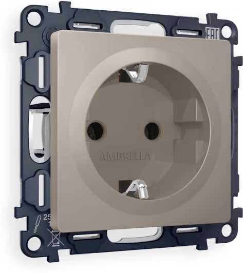 MA366010 Комплект механизма Ambrella Volt электрической розетки ALFA MA366010 Серо-бежевый матовый с заземлением на винтовых зажимах 2P+E 16A-250V QUANT