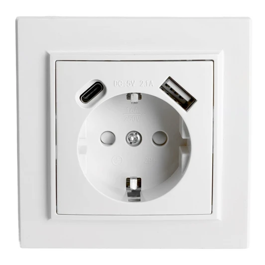 50076 Розетка с USB Type A+С (белый) Stekker Эрна 50076