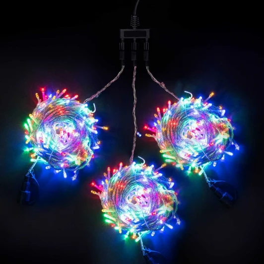 KDD600C-10-1M Комплект 3 Разноцветных Нити по 20м c Контроллером, 600 LED, Провод Прозрачный Силикон, IP65