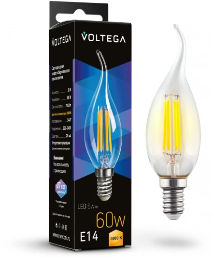 7209 Светодиодная лампа 6W 3000K E14 Voltega Candle wind 6W 7209