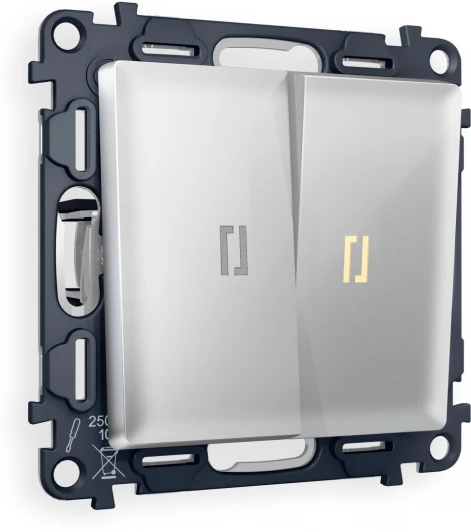 MA404030 Комплект механизма Ambrella Volt 2-клавишного проходного выключателя с подсветкой 3200K ALFA MA404030 Серебро глянец QUANT