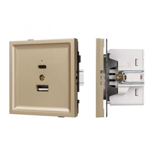 054537 Механизм USB розетки SCT-TENDO-MUAC-SFPL-GD (5V, 3A, QC3) (Arlight, Матовый песочный) 054537