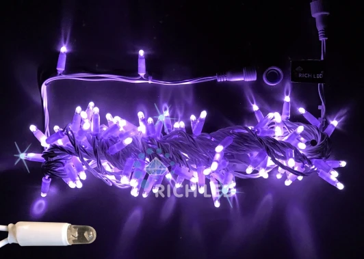 RL-S10CF-24V-CW/V Гирлянда светодиодная фиолетовая с мерцанием 24B, 100 LED, провод белый, IP65 RL-S10CF-24V-CW/V Rich LED