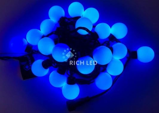 RL-S5-20C-40B-B/B Гирлянда светодиодная синяя постоянного свечения 220B, 20 LED, провод черный, IP65 RL-S5-20C-40B-B/B Rich LED