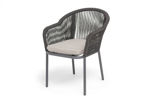 LIO-CH-001 RAL7024 Mua D-grey(beige052) "Лион" стул плетеный из роупа, каркас алюминий темно-серый (RAL7024) муар, роуп темно-серый круглый, ткань бежевая 052 4SIS LIO-CH-001 RAL7024 Mua D-grey(beige052)