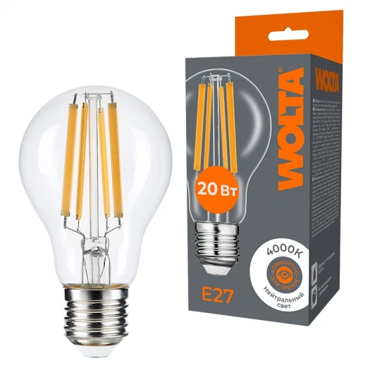 WF-A60-20W4KE27 Светодиодная лампа FILAMENT 20Вт 4000K Е27 Wolta WF-A60-20W4KE27