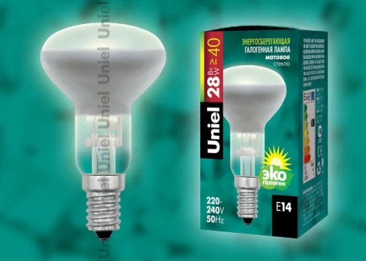 HCL-28/FR/E14 Reflector Лампочка галогенная груша прозрачная, серая E14 28W Uniel HCL-28/FR/E14 Reflector