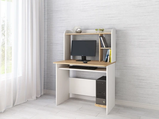 00-00028787 Стол компьютерный ТЭКС Грета-2, белый/дуб крафт