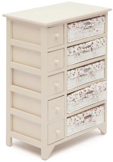 9743 Комод с 5-ю корзинами и 5-ю ящиками Secret De Maison CABAS ( mod. 4323 ) butter white (слоновая кость) (дерево павловния, мдф)