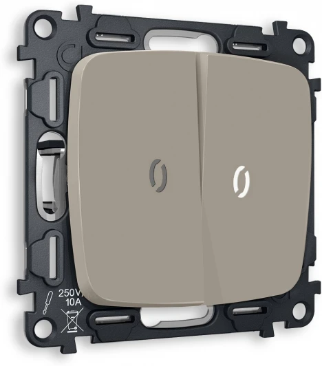 MO364015 Комплект механизма Ambrella Volt 2-клавишного выключателя с подсветкой 5600K OMEGA MO364015 Серо-бежевый матовый QUANT