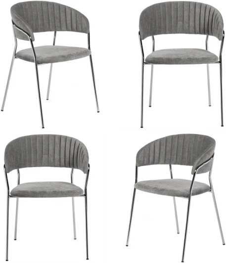 FR 0860K Комплект из 4-х стульев Bradexhome Turin серый вельвет с хромированными ножками