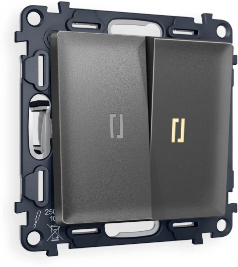 MA654030 Комплект механизма Ambrella Volt 2-клавишного проходного выключателя с подсветкой 3200K ALFA MA654030 Антрацит серый QUANT