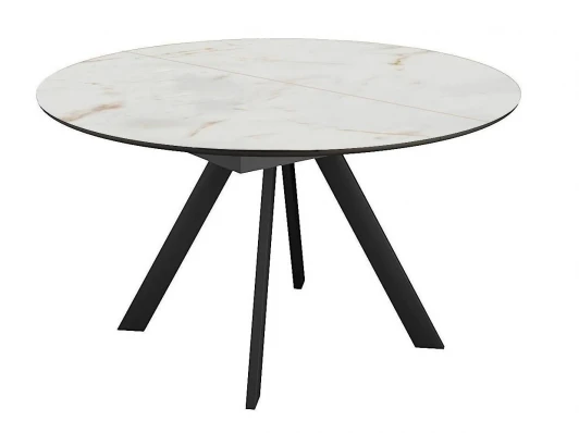 00-00081866 Стол DikLine SKC120 d1200 Керамика глянец Ostra Bianco (мрамор глянец белый)/подстолье черное/опоры черные 00-00081866
