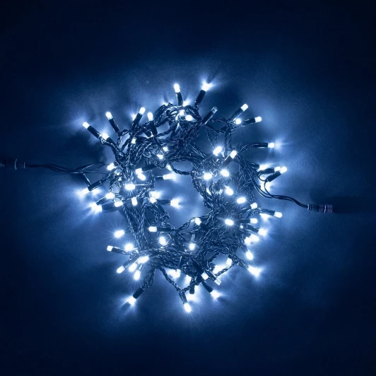 PST100CAP-11-2W Гирлянда Нить с Колпачком 10м Белая 220В, 100 LED, Провод Черный ПВХ, IP65