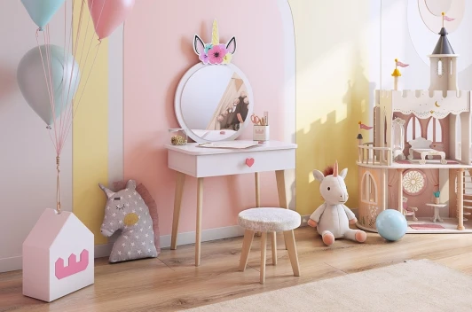 MK-0020.2707 Набор детский Единорожка Mebelson (ЛДСП,Зеркало,Ткань/Светлое дерево,Белый) арт.MK-0020.2707