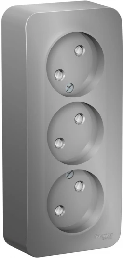 BLNRA001313 Розетка накладная тройная без заземления со шторками (алюминий) Systeme Electric Blanca BLNRA001313