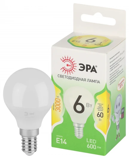 LED P45-6W-830-E14 GL Лампочка светодиодная E14 6W ЭРА LED P45-6W-830-E14 GL