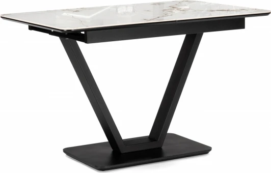588019 Кухонный стол Woodville Бугун 120(160)х80х77 белый мрамор глняец / черный (МДФ) арт.588019