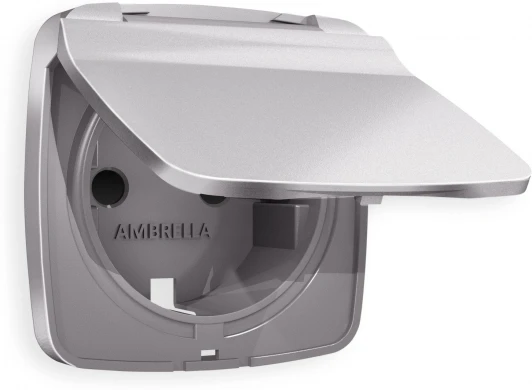 OP5080 Лицевая панель Ambrella Volt OMEGA (Сталь матовый) для электрической розетки с заземлением со шторками и крышкой IP44 QUANT AP5080