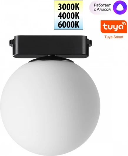 359478 Трековый смарт-светильник для низковольтного шинопровода Novotech Easy 359478 черный с двумя режимами работы LED 6W 24V 3000-6000K (умный дом - Алиса, Tuya Smart, шар)