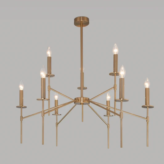 60142/9 латунь Потолочная люстра Wi-Fi на штанге Eurosvet Anders 60142/9 латунь (220V, управление смартфоном, голосовое управление, умный дом - Minimir Home, Алиса, Маруся, Салют, свеча)