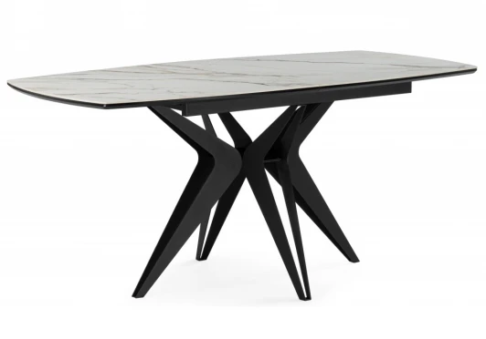 625969 Керамический стол Риполь 160(205)х89 белый с прожилками gilt white / черный 625969