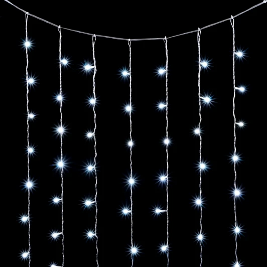 PCL400NOTBLW-10-2W Гирлянда Занавес Облегченный 2 x 2 м Белый с Мерцанием Белого Диода, 400 LED, Провод Прозрачный ПВХ, IP54