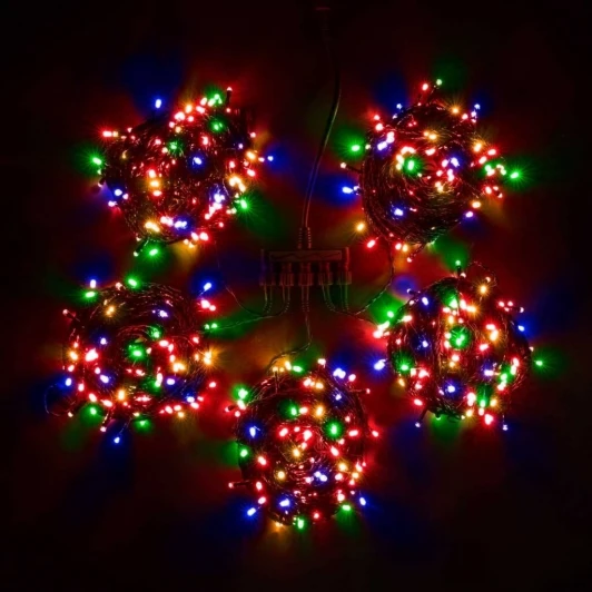 KDD1000BLW-11-1M Комплект 5 Разноцветных Нитей по 20м с Мерцанием Белого Диода, 1000 LED, Провод Черный ПВХ, IP54