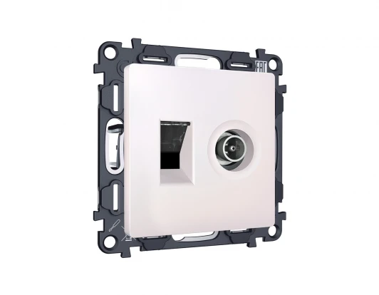 MA212510 Комплект механизма ТВ-розетки оконечной и Ethernet RJ-45 розетки с автоматической защитной шторкой встраиваемый (жемчуг) Ambrella Volt QUANT MA212510