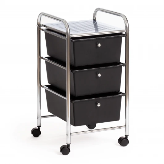 15080 Столик c 3 ящиками для хранения NY-3296-3 хром/черный (металл/пластик)