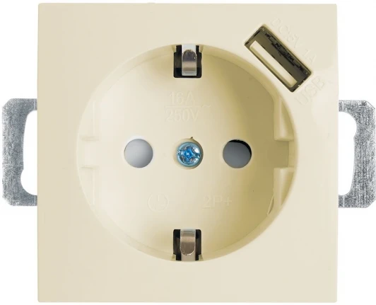 39329 Розетка с заземлением, шторками и USB (слоновая кость) Stekker Эрна 39329