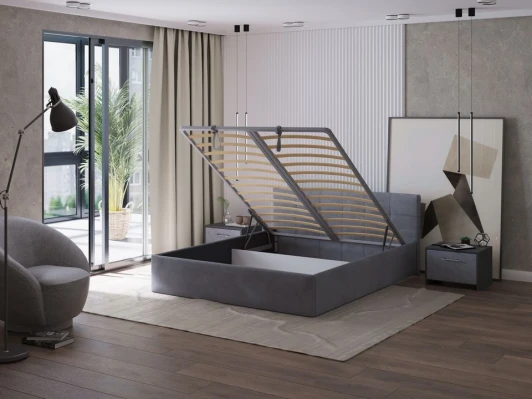 2028732 PROxSON Кровать Domo с бельевым ящиком (Ткань: Велюр Monopoly Британский серый (996)) 140x200