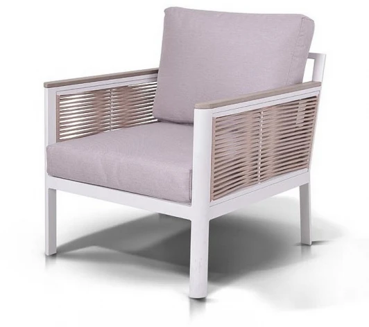 GFS4762C "Сан Ремо" кресло плетеное из роупа садовое, каркас алюминий белый, роуп бежевый, ткань бежевая 4SIS арт.УТ-00000521