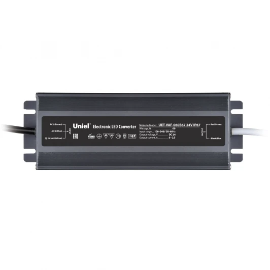 UET-VAF-060B67 24V IP67 Блок питания ультратонкий 60Вт Uniel UET-VAF-060B67 24V IP67