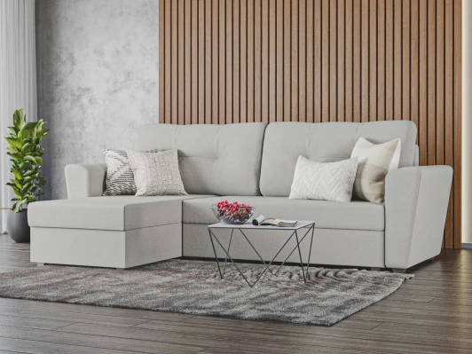 121167L Диван угловой Амстердам Лайт левый угол (Бежевый/Рогожка) Лига Диванов арт.121167L