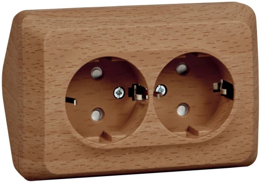 PA16-108T Розетка накладная двойная с заземлением и шторками (бук) Systeme Electric Etude PA16-108T