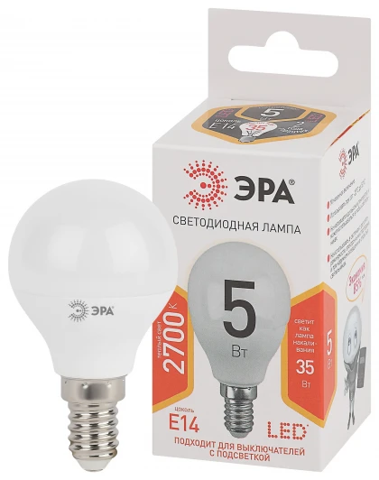 LED P45-5W-827-E14 Лампочка светодиодная E14 5W ЭРА LED P45-5W-827-E14