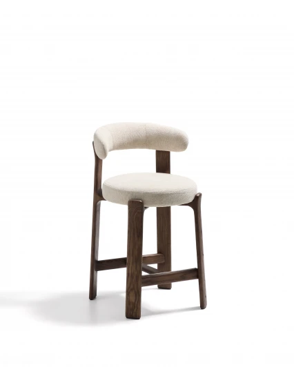 301957 Полубарный стул Granite из бежевого шенилла и ясеня с отделкой орех 65 см La Forma (ex Julia Grup) 301957