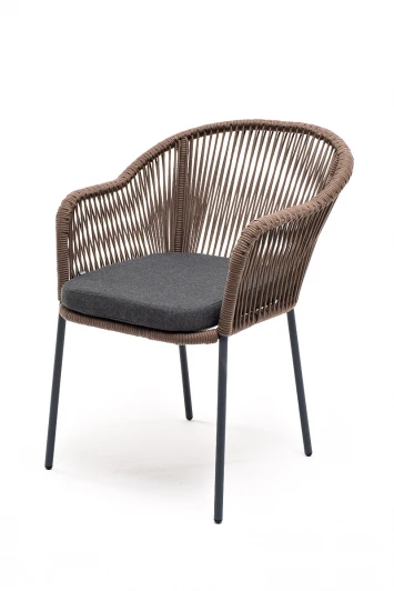 LIO-CH-St001 brown Стул плетеный из роупа, каркас из стали серый, роуп коричневый, ткань темно-серая 4SIS Лион LIO-CH-St001 brown