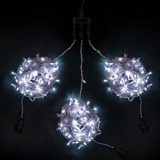 KDD600C-10-1W Комплект 3 Белых Нити по 20м c Контроллером, 600 LED, Провод Прозрачный Силикон, IP65