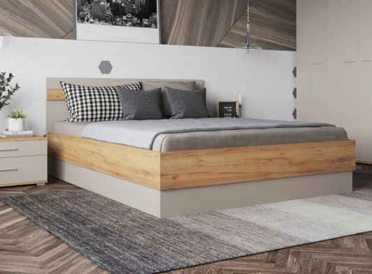 559201 Двуспальная кровать Woodville Кассандра 160х200 дуб крафт золотой / кашемир 559201