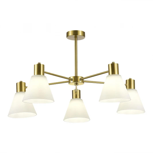 SLE1561-302-05 Потолочная люстра на штанге Evoluce Arki SLE1561-302-05 Латунь/Белый E27 5*60W